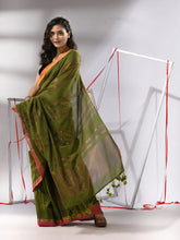 Sap Green Soft Cotton Saree With Zari Stripe Designs-MA55CT06530048